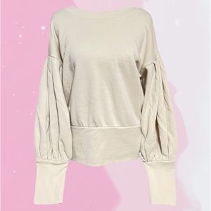 Express Cozy Fleece Neutral Cream Balloon Sleeve Pullover Sweatshirt Large